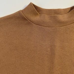 Tan ribbed mock neck top